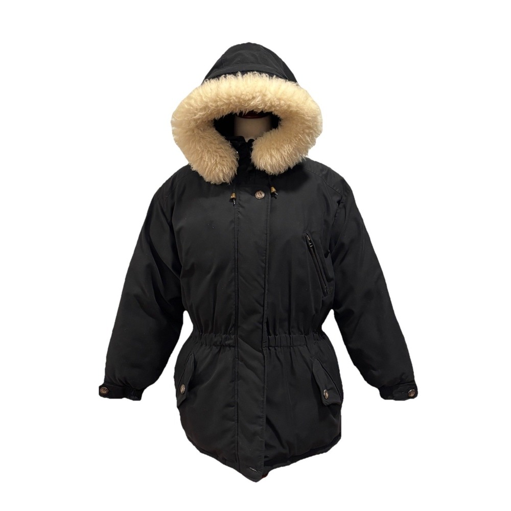 Vintage 90s Eddie‎ Bauer Polar Parka Sheep Fur Down Parka Jacket Womens M Petite